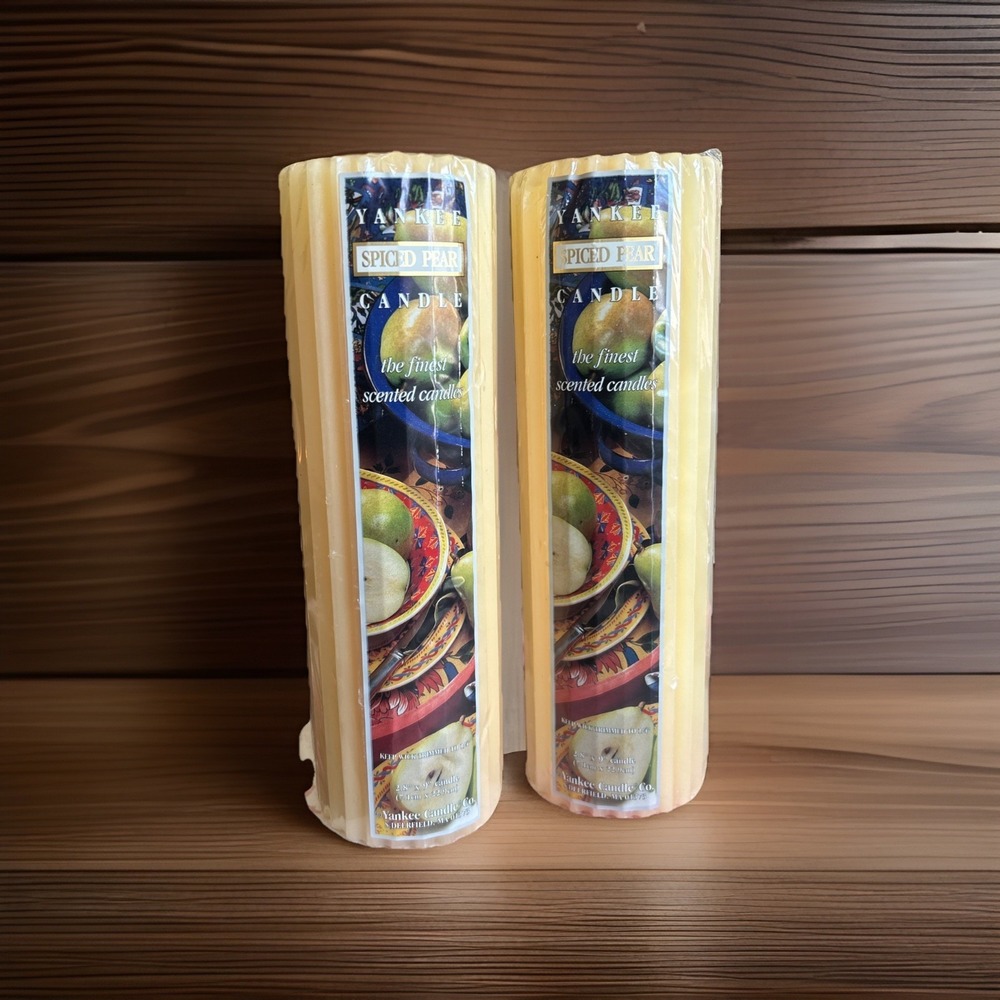 Vintage SEALED Yankee Candle SPICED PEAR  9x2.8 Pillar Candle Retired‎ Lot Of 2